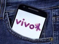 Operator Vivo logo on the smartphone screen. Vivo is a trademark of TelefÃÂ´nica Brasil